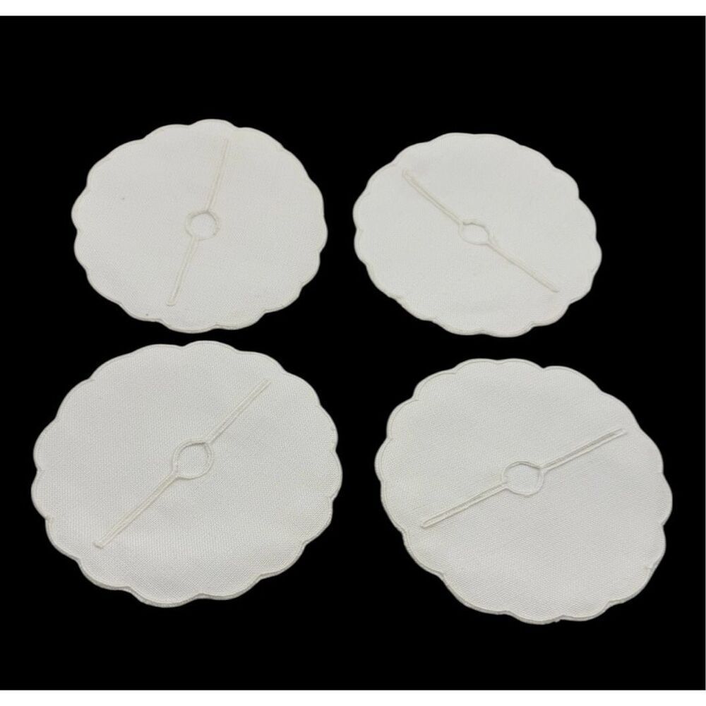 Linen Wine Glass Coasters 4” Round Vintage Set of 4 White